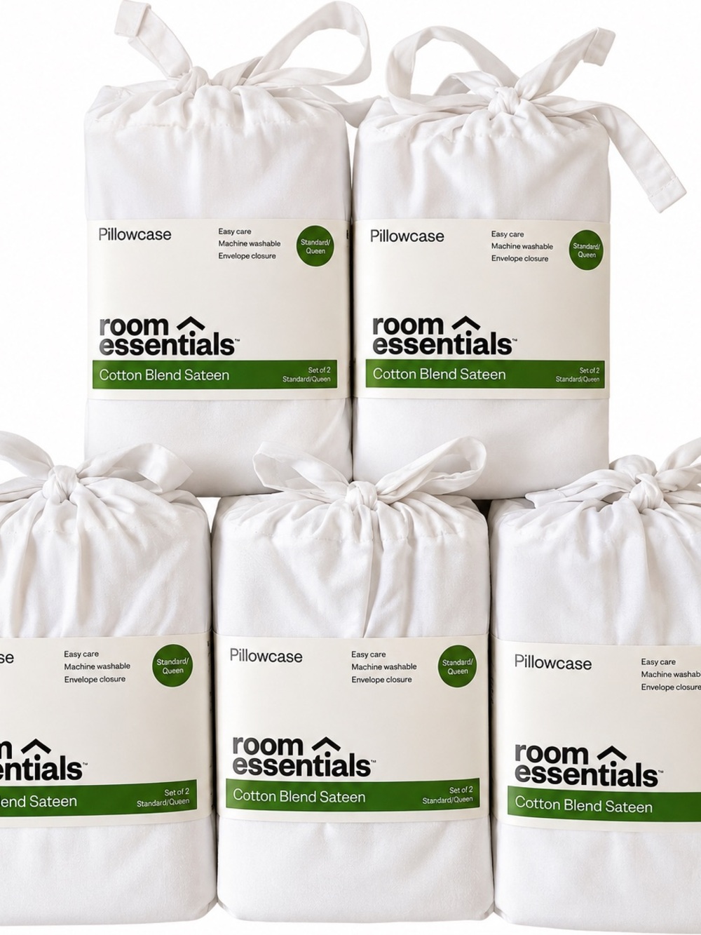 Room Essentials White Cotton Blend Sateen Pillowcases Standard/Queen – 5 Sets NE